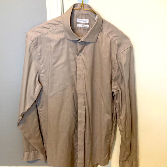Calvin Klein micro check light brown dress shirt - Picture 1 of 2